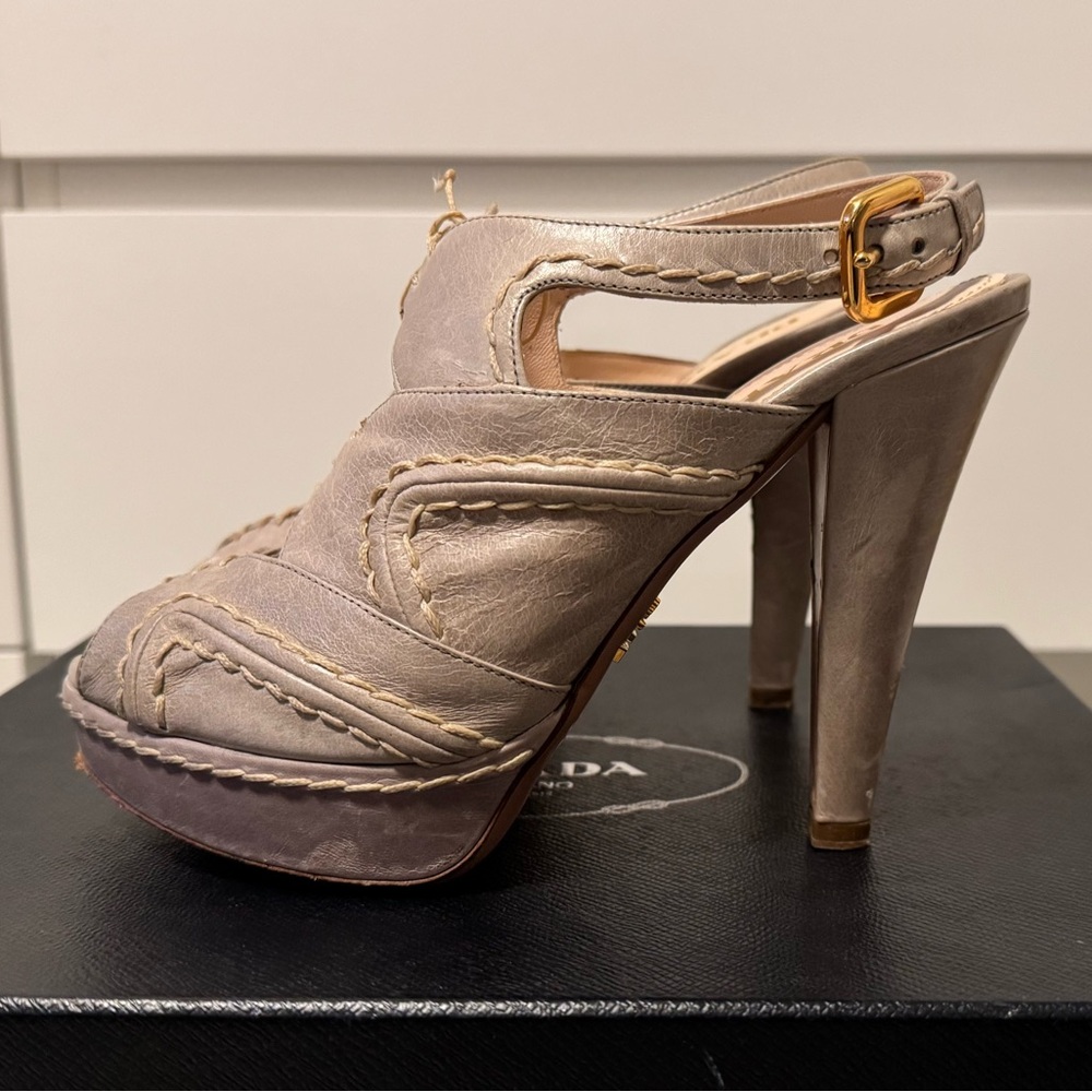 Prada Women's Cream Leather Platform Heels - image 2